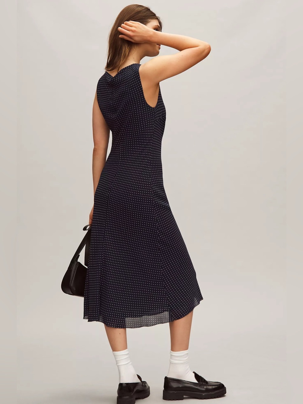 Reformation Topanga Navy Blue w/ white Polka dots Romantic Feminine Midi Dress M - Picture 2 of 11